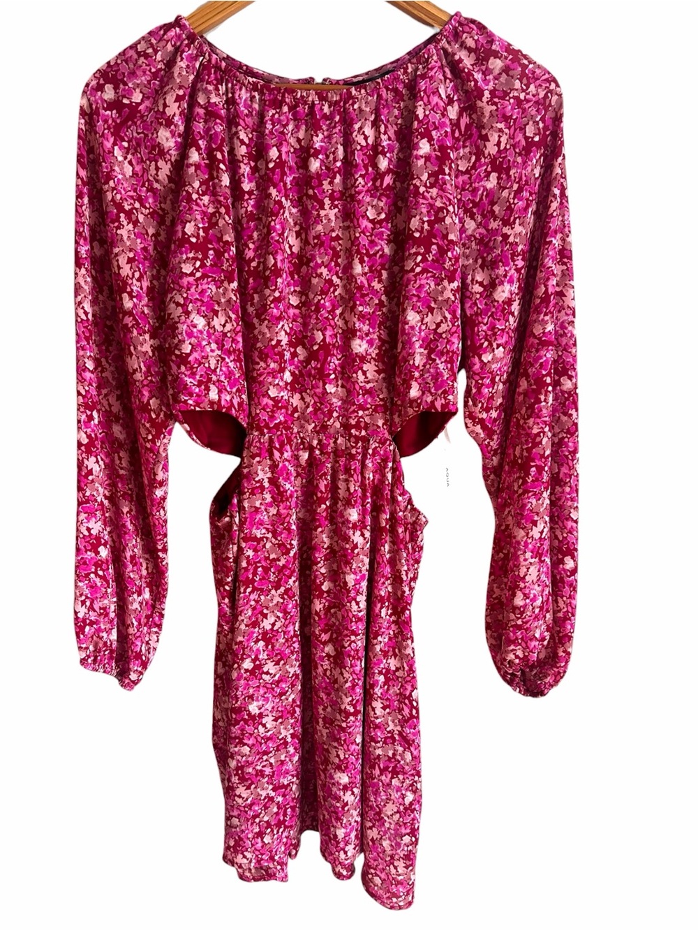 AQUA Womens Pink Floral Long Sleeve Side Cut Out Dress Size Medium NWT